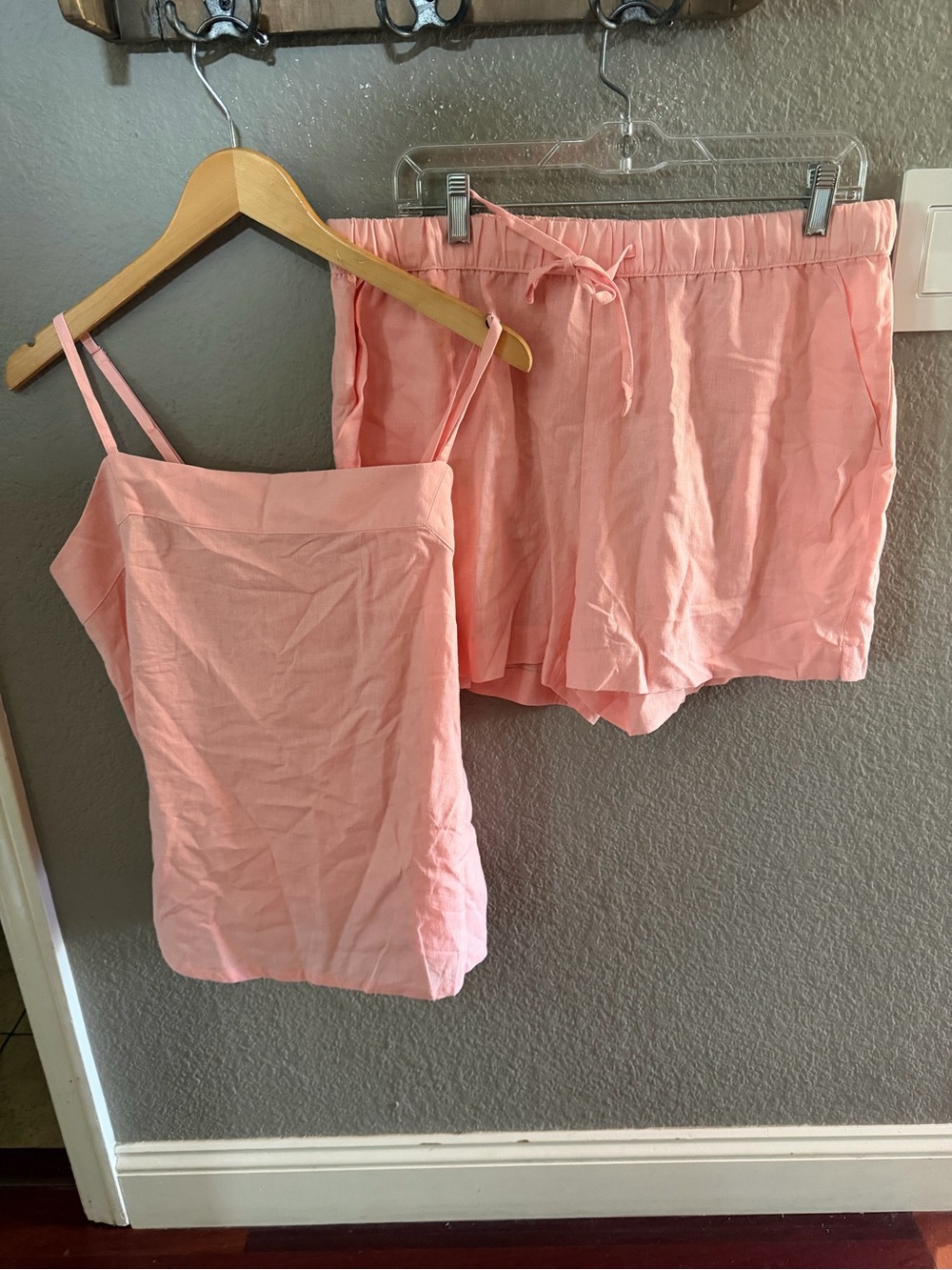 State of Day Pink Linen Blend Cami Short set Large NWOT Summer Lounge PJ Resort